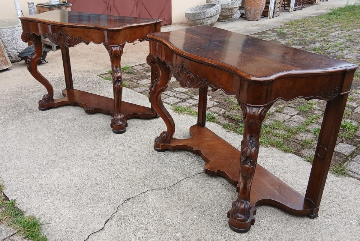 Coppia di console Luigi Filippo in noce intagliato – Veneto, XIX secolo-photo-2