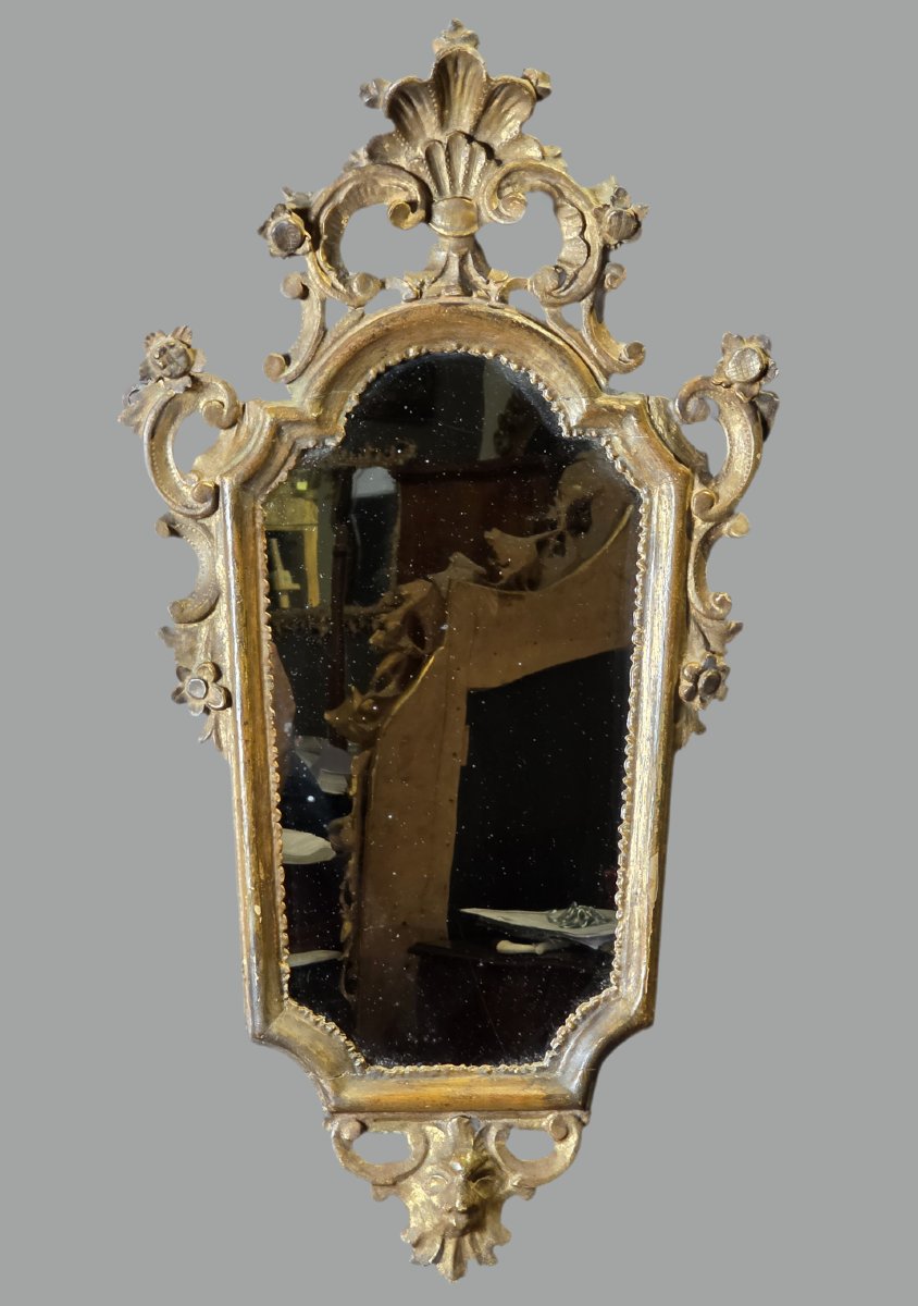 Coppia di specchiere veneziane in legno intagliato e dorato – Metà XX secolo-photo-2