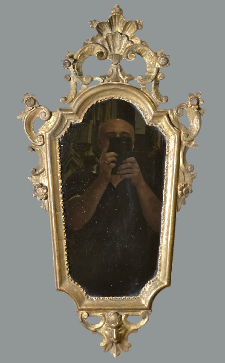 Coppia di specchiere veneziane in legno intagliato e dorato – Metà XX secolo-photo-3