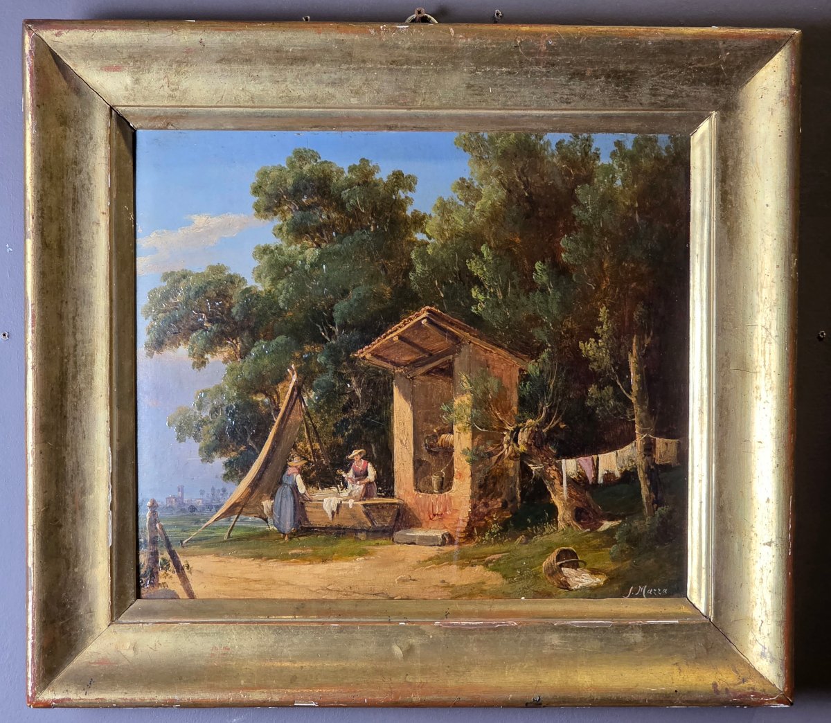 Salvatore Mazza (1819–1886) – Lavandaie presso un pozzo  – Olio su cartone-photo-2