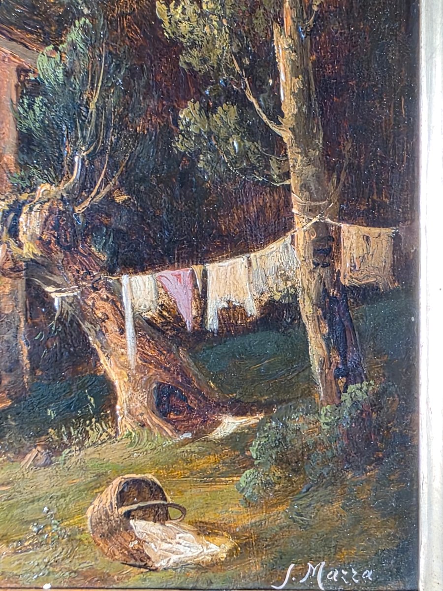 Salvatore Mazza (1819–1886) – Lavandaie presso un pozzo  – Olio su cartone-photo-3