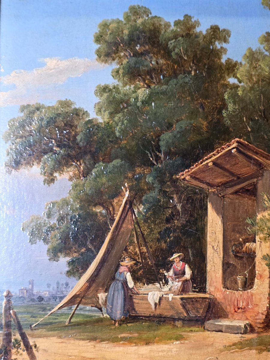 Salvatore Mazza (1819–1886) – Lavandaie presso un pozzo  – Olio su cartone-photo-4