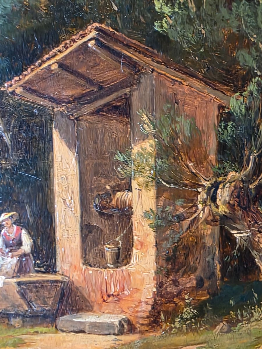 Salvatore Mazza (1819–1886) – Lavandaie presso un pozzo  – Olio su cartone-photo-1
