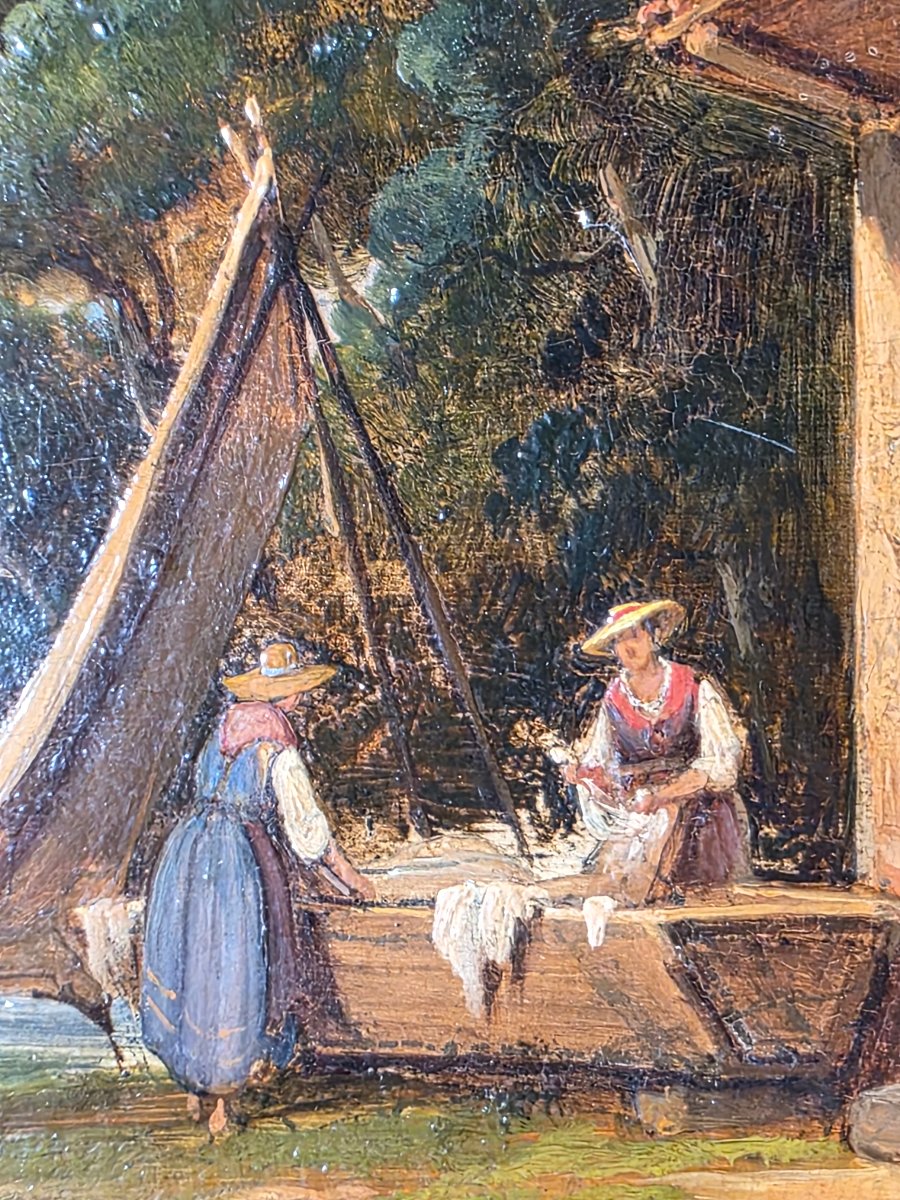 Salvatore Mazza (1819–1886) – Lavandaie presso un pozzo  – Olio su cartone-photo-2