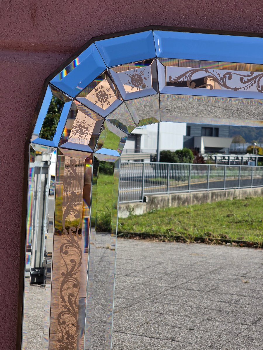 Grande specchiera veneziana in vetro molato e inciso – Anni '60-'70-photo-2
