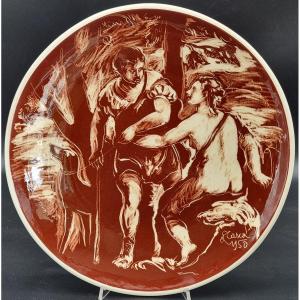 Coppia di piatti in ceramica a graffito, Alessio Tasca, Nove, anni 1950