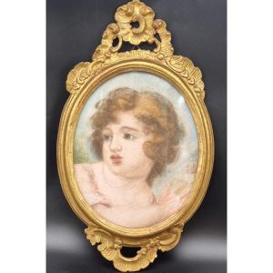 Putto a pastello in cornice veneta del Settecento