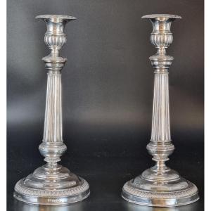 Coppia di candelieri in argento, stile neoclassico – inizi XX secolo