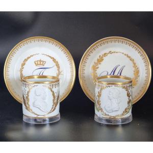 Coppia di tazzine in porcellana Meissen con piattini, fine XIX – inizio XX secolo