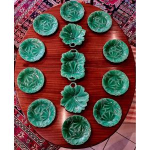 Servizio di piatti in maiolica verde Copeland & Garrett, Inghilterra, XIX secolo