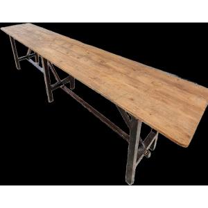 Tavolo rustico in abete, anni 70, 295 × 57 cm