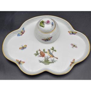 Calamaio in porcellana Herend, decoro “Rothschild Bird”, XX secolo