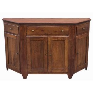 Credenza scantonata veneta in arte povera, legno di frutto, fine XIX secolo