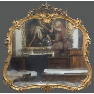 Specchiera veneziana Carlo X dorata a foglia oro, specchio al mercurio, 1820