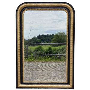 Specchiera francese fine XIX secolo dorata a foglia e laccata nera con specchio originale