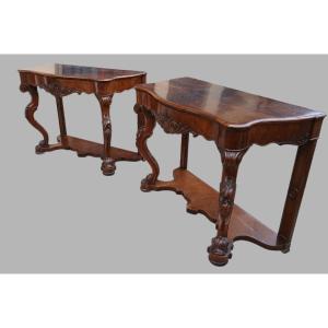 Coppia di console Luigi Filippo in noce intagliato – Veneto, XIX secolo