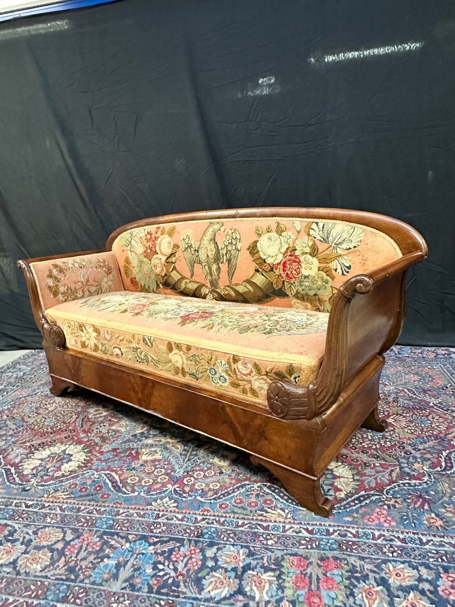 XIX secolo, divano piemontese in legno di noce scolpito, Carlo X-photo-2