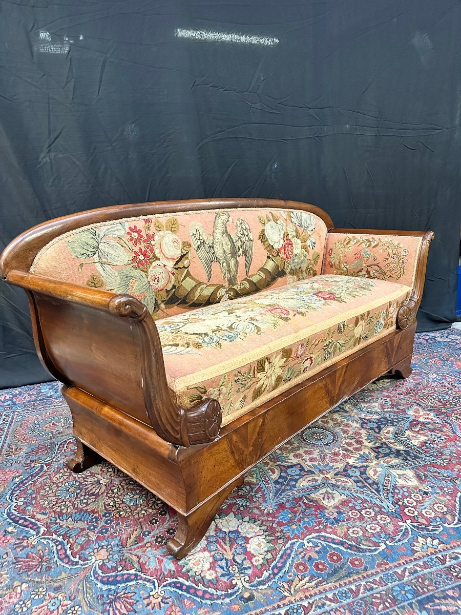 XIX secolo, divano piemontese in legno di noce scolpito, Carlo X-photo-4