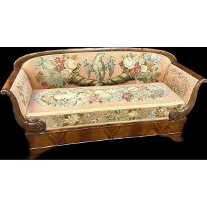 XIX secolo, divano piemontese in legno di noce scolpito, Carlo X