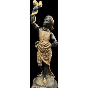 inizio XIX secolo, moro veneziano in legno laccato e dorato 190cm 
