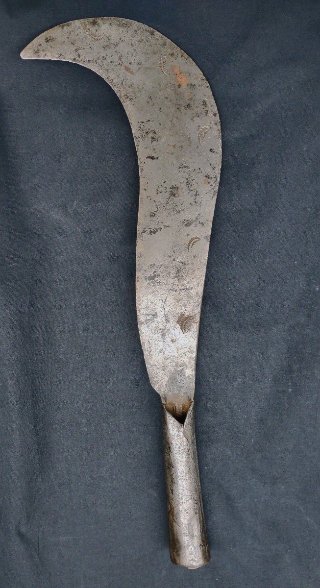 Roncola in ferro forgiato ed inciso XVIII secolo-photo-4