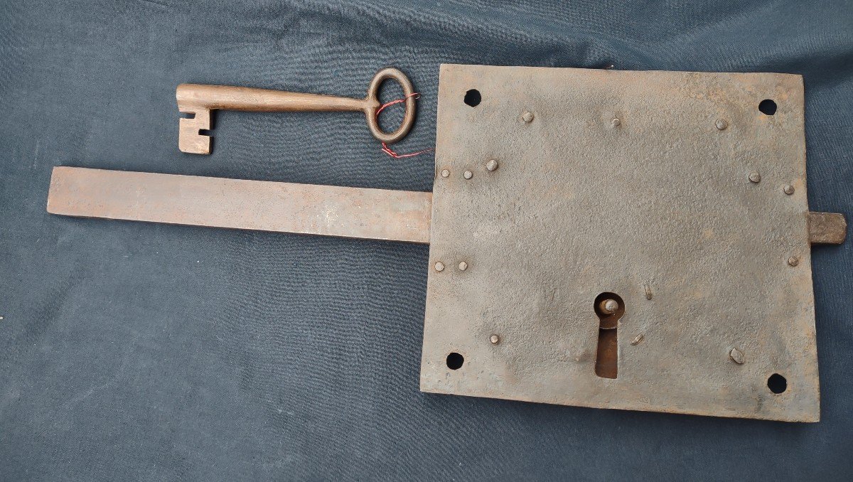 Grande serratura di portone funzionante con chiave originale XVIII secolo -photo-2