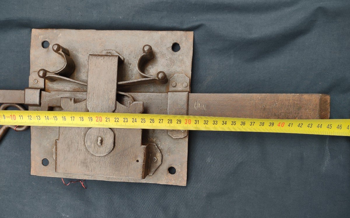 Grande serratura di portone funzionante con chiave originale XVIII secolo -photo-3