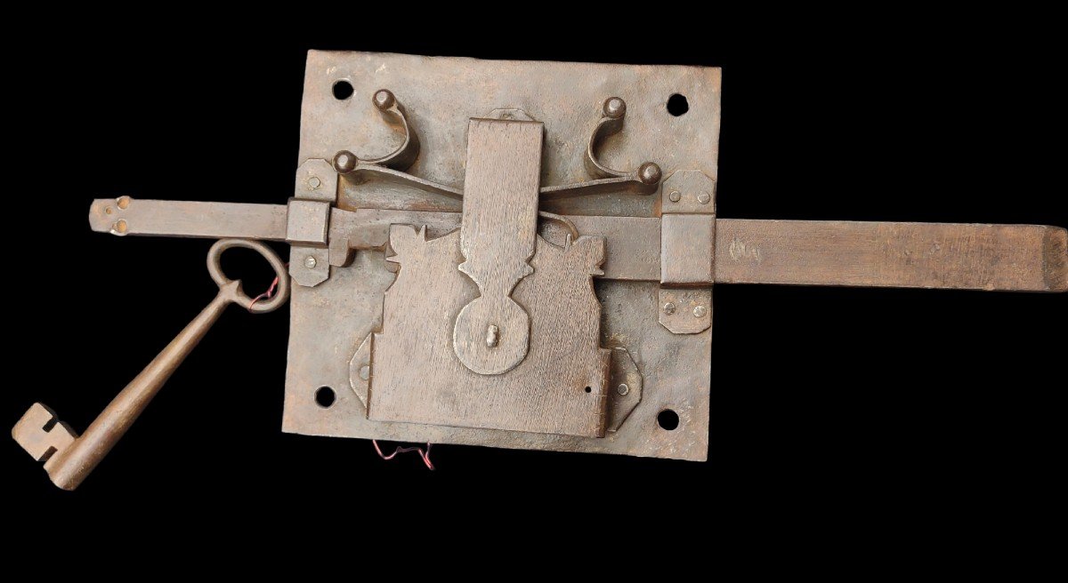 Grande serratura di portone funzionante con chiave originale XVIII secolo 