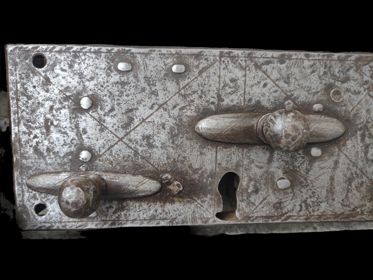 Serratura in ferro forgiato ed inciso seconda metà XVIII secolo-photo-7