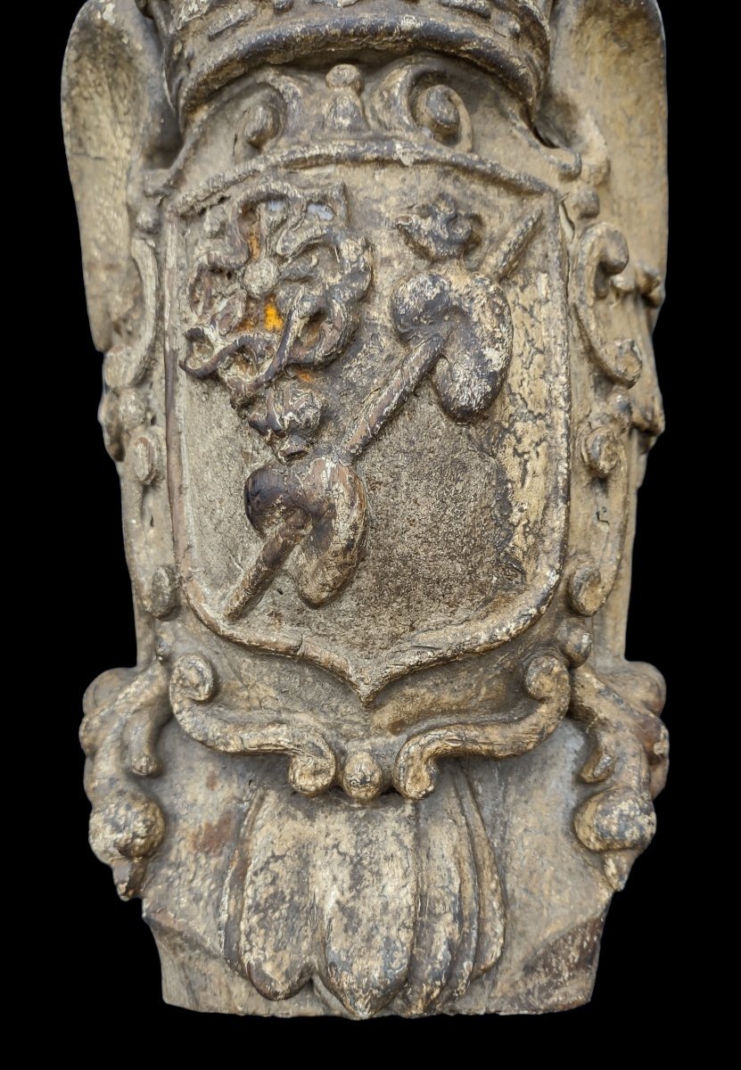 Affascinante stemma in legno intagliato e dipinto inizio  XVII secolo-photo-4