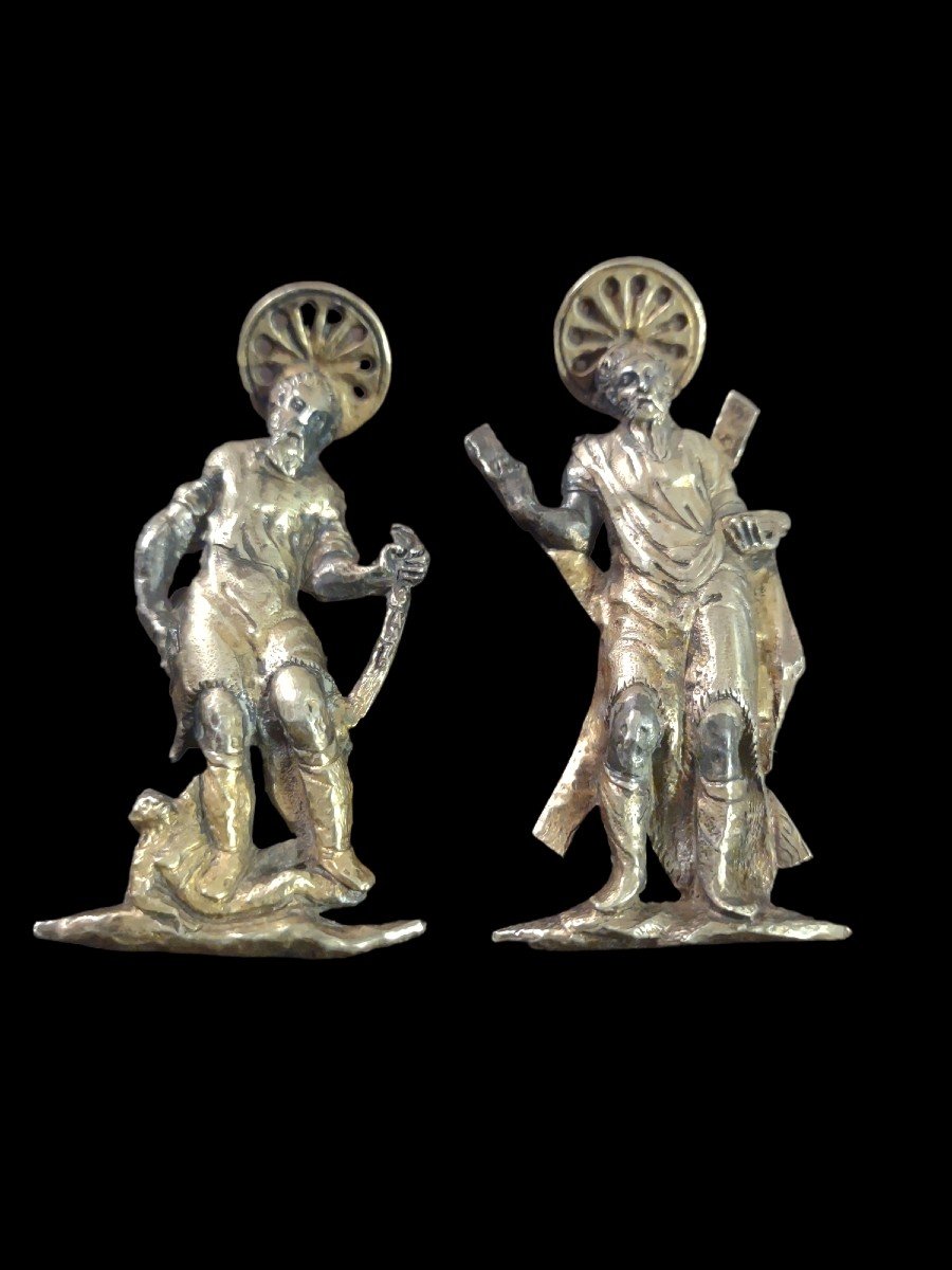 Coppia di rilievi in bronzo dorato rappresentanti apostoli Rinascimento lombardo -photo-4