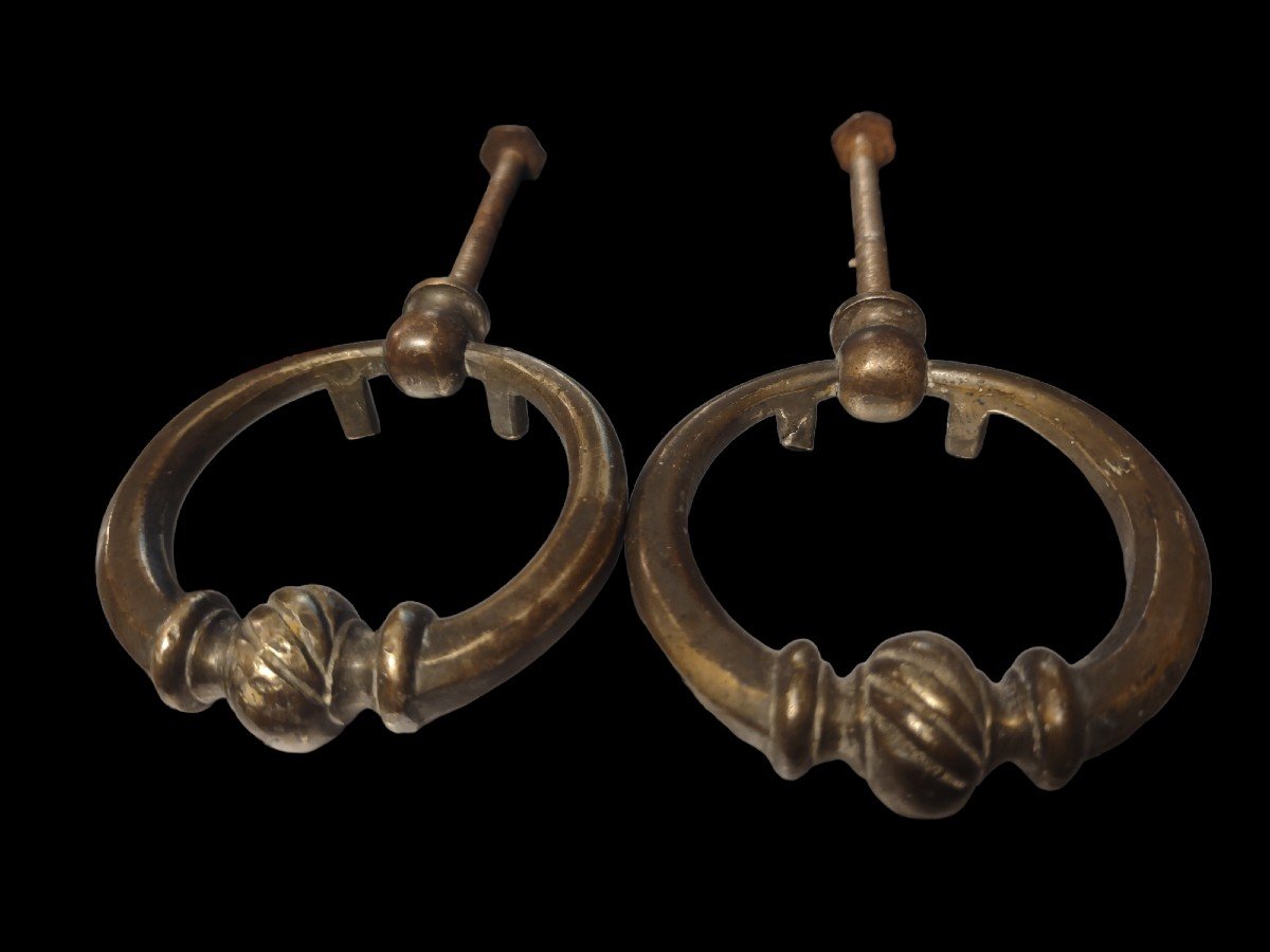 Coppia di piccole maniglie in bronzo stile impero per mobilli o porte-photo-2
