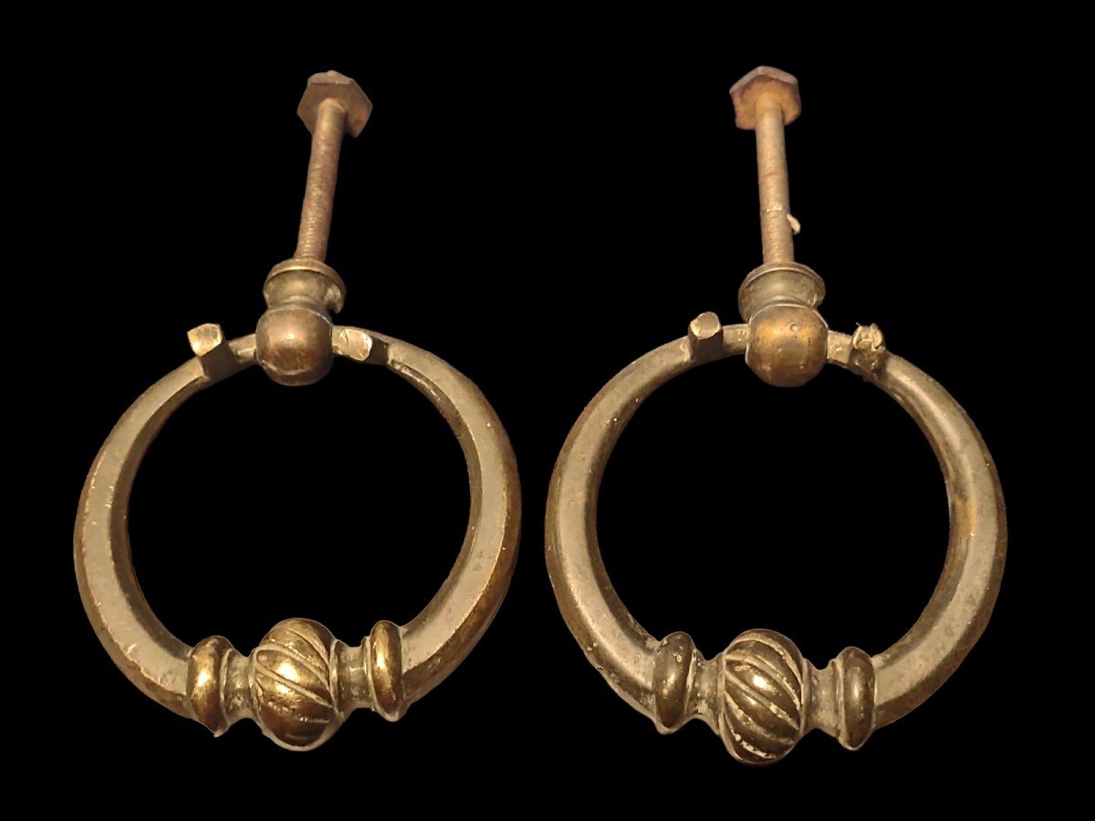 Coppia di piccole maniglie in bronzo stile impero per mobilli o porte-photo-3