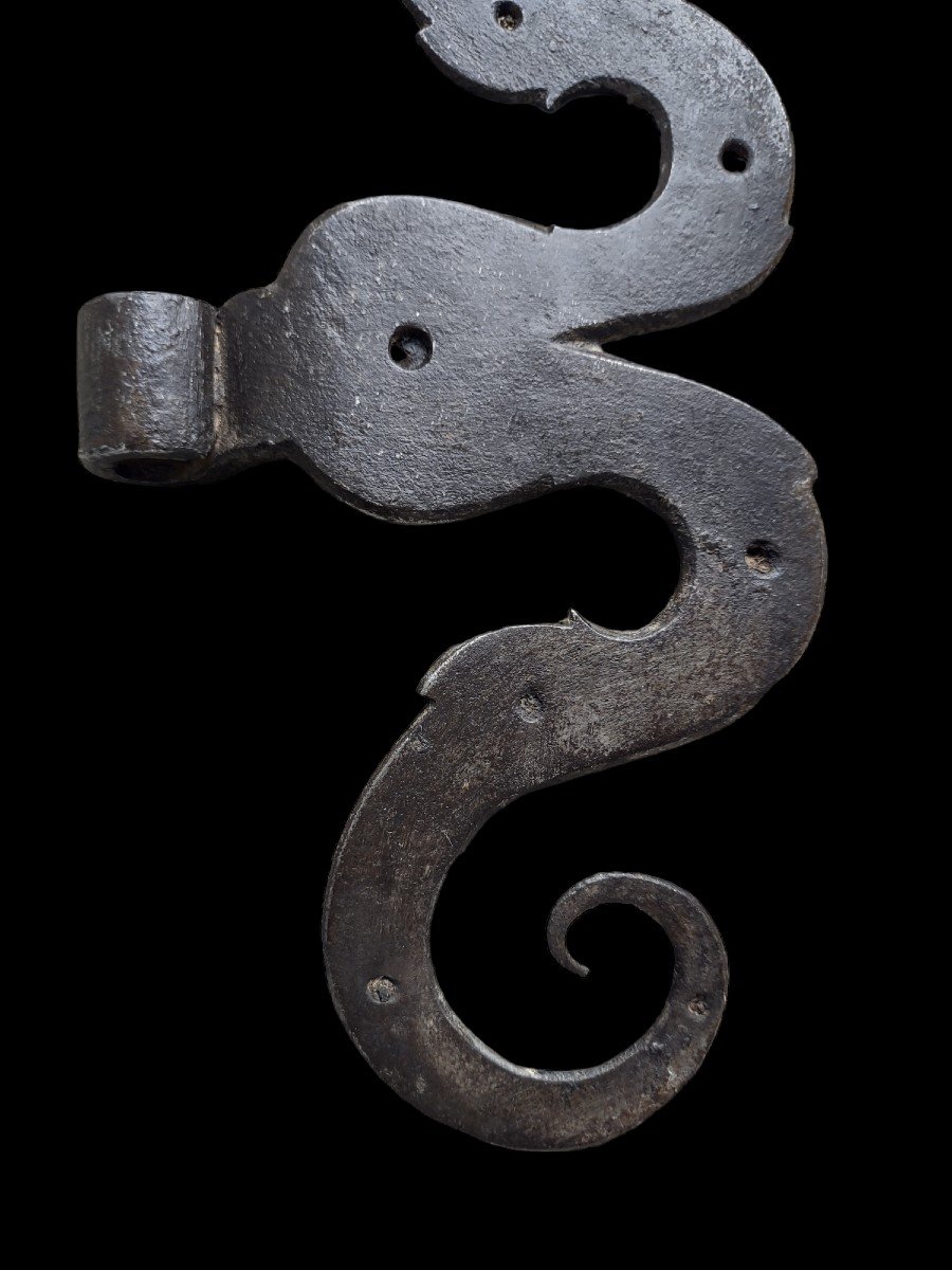 Coppia di cerniere di porta in ferro forgiato fine XVII secolo -photo-4
