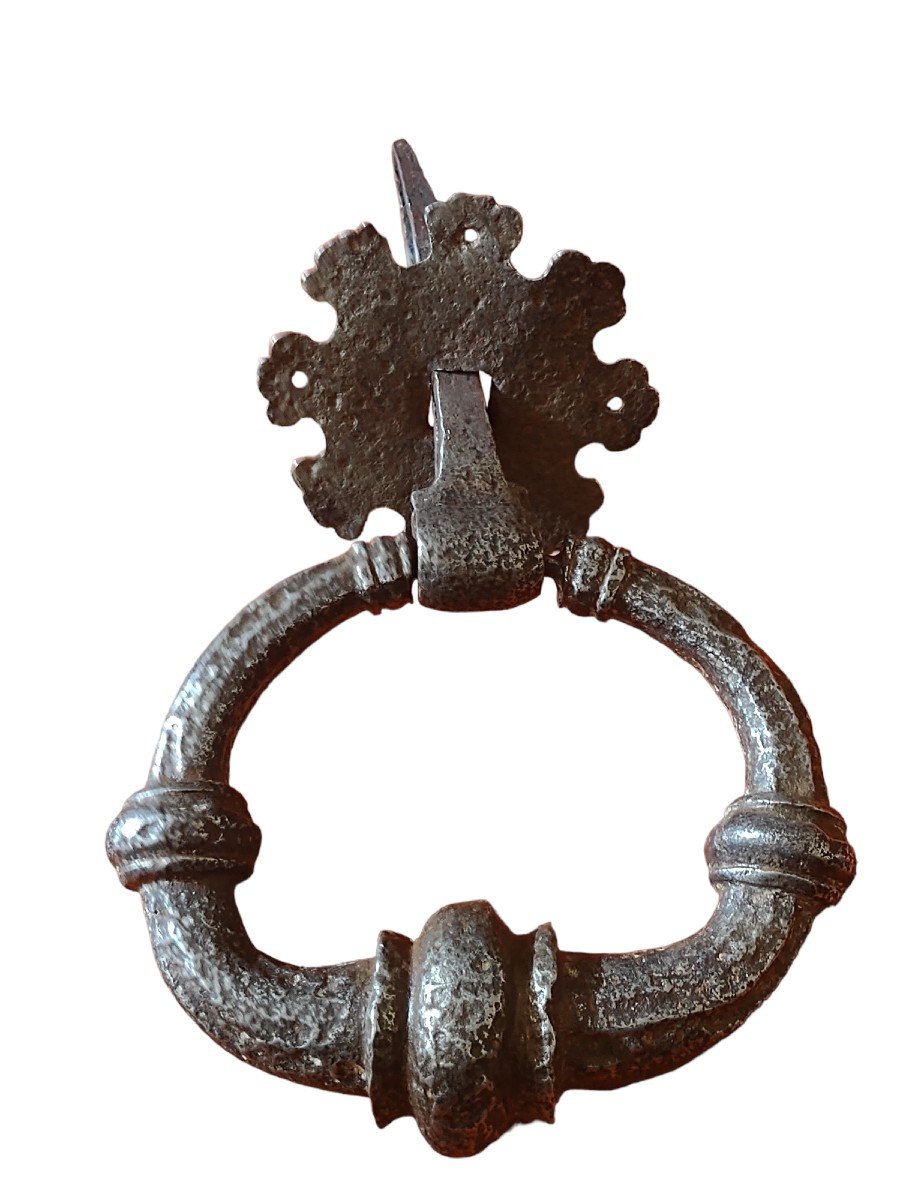 Importante battiporta in ferro forgiato con piastra decorativa XVII secolo -photo-3