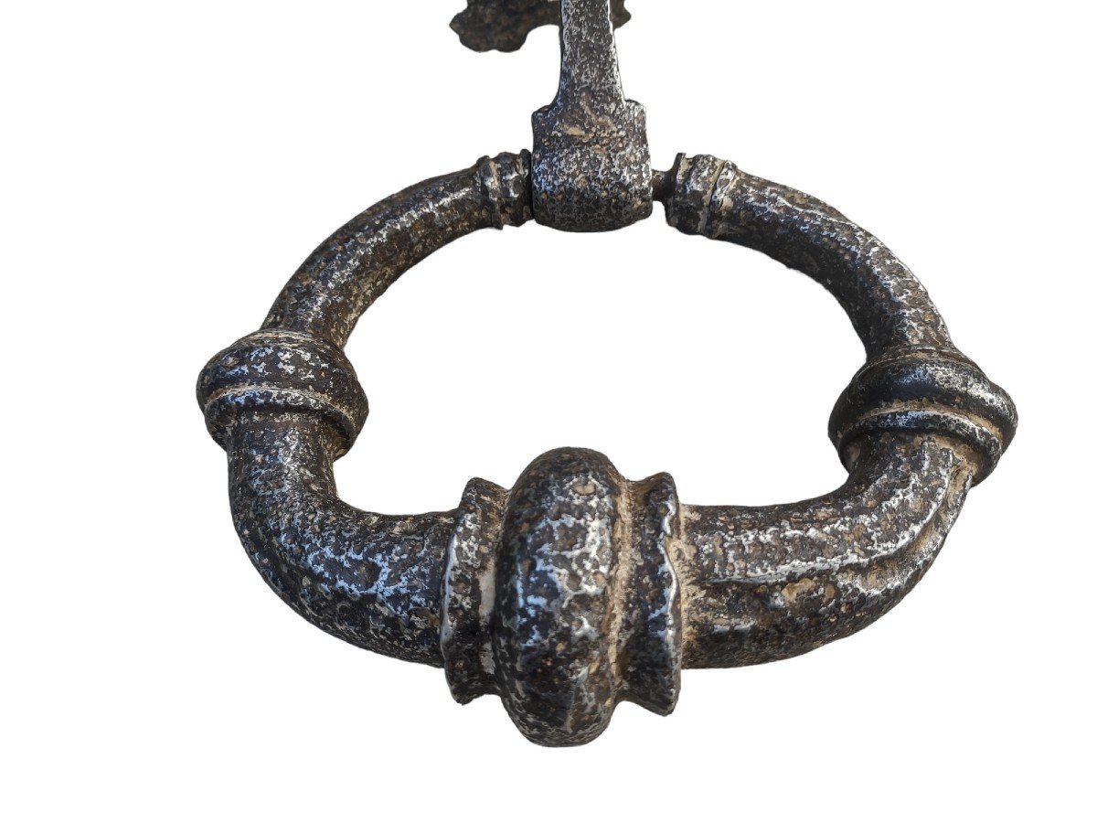Importante battiporta in ferro forgiato con piastra decorativa XVII secolo -photo-5