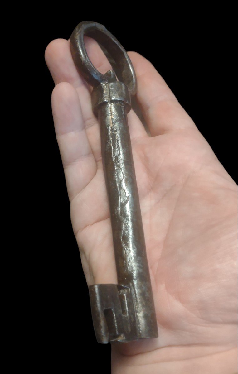 Importante chiave trentina da portone in ferro forgiato ed assemblato XVII secolo cm 18-photo-4