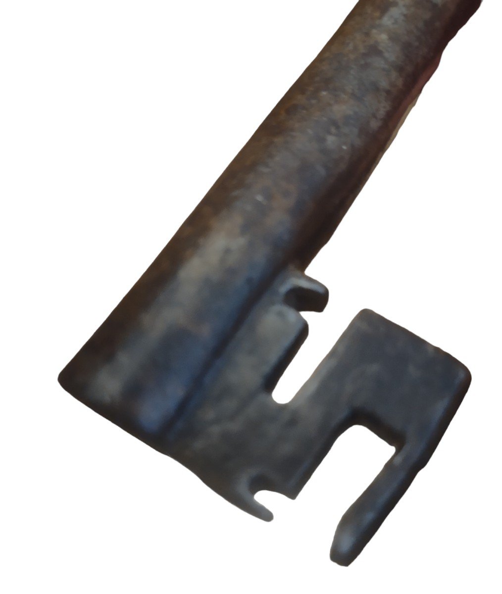 Importante chiave trentina da portone in ferro forgiato ed assemblato XVII secolo cm 18-photo-4