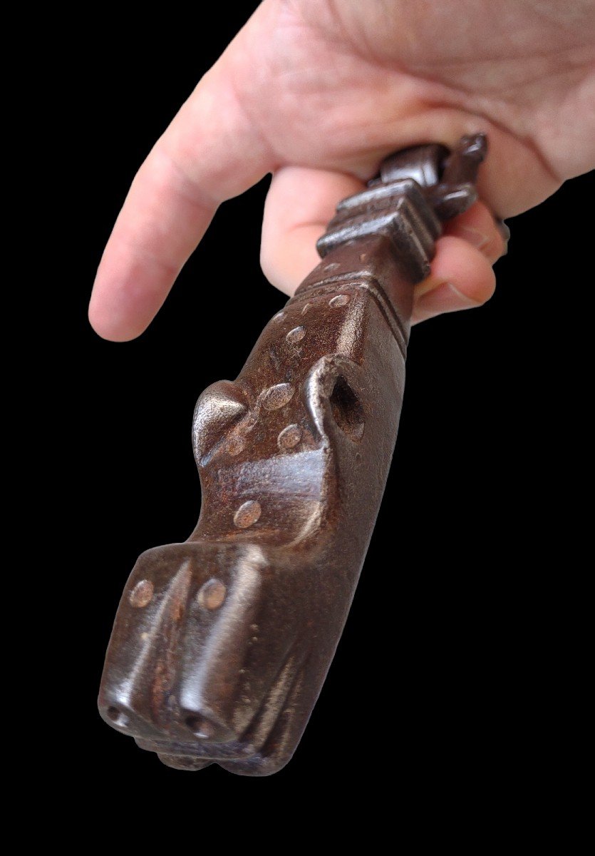 Battiporta zoomorfo in ferro forgiato ed inciso alta epoca -photo-5
