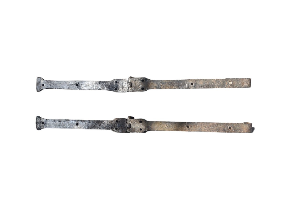Coppia di grandi cerniere da portone in ferro forgiato XVIII secolo -photo-2