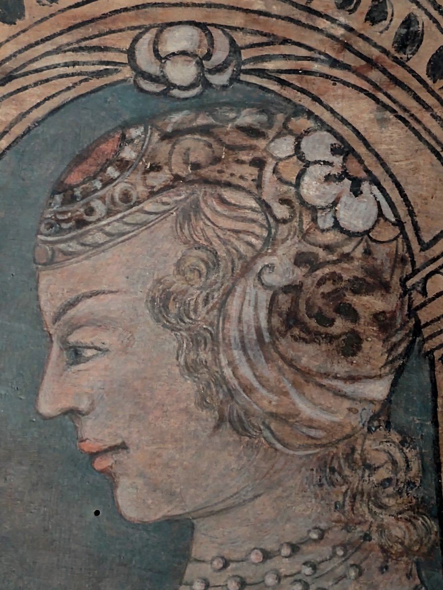 Profilo di nobildonna dipinto su tavola Cremona XVI secolo -photo-4