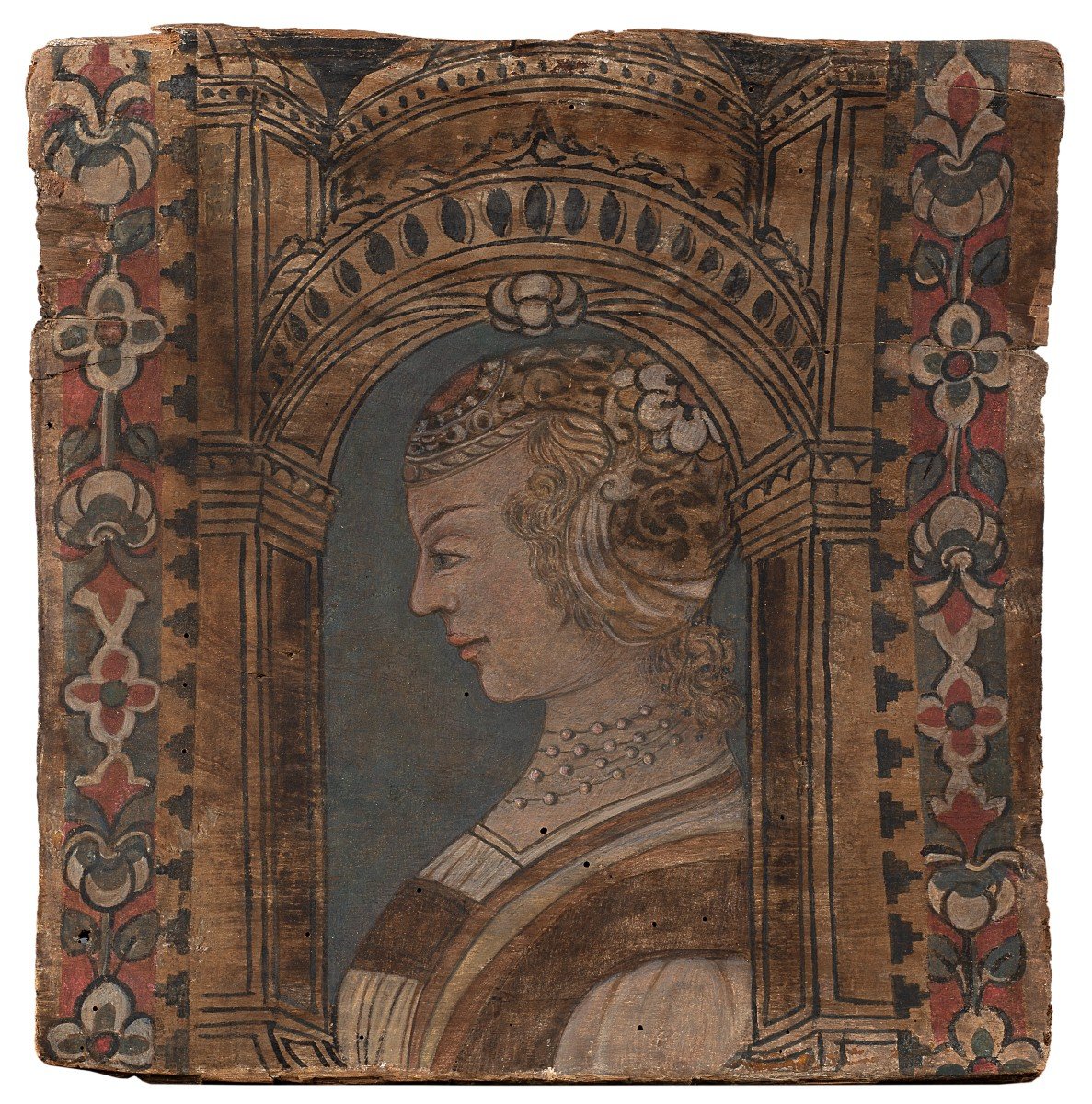 Profilo di nobildonna dipinto su tavola Cremona XVI secolo 