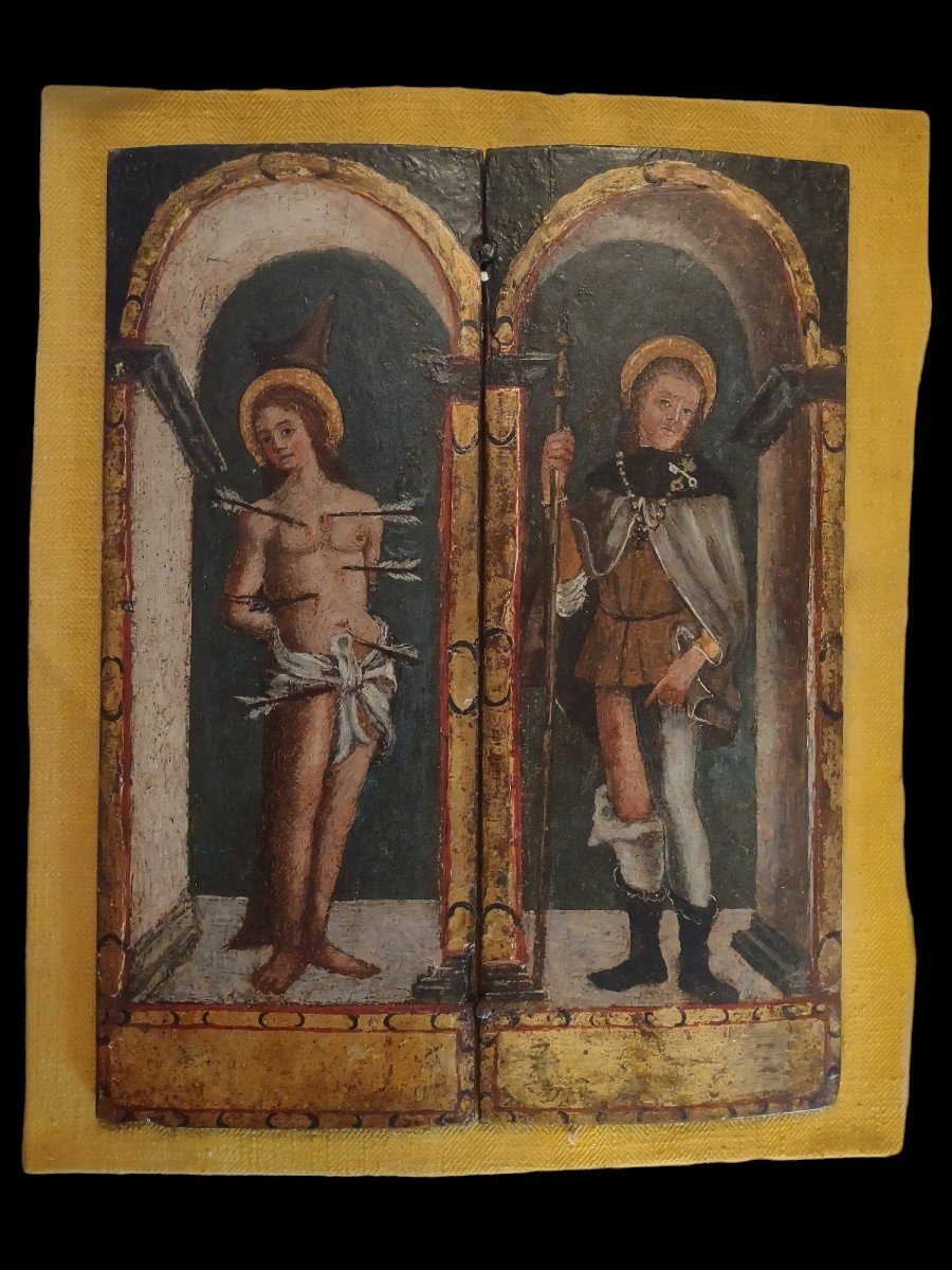 Coppia di predelle raffiguranti San Sebastiano e San Rocco Italia Centrale XVI secolo-photo-2