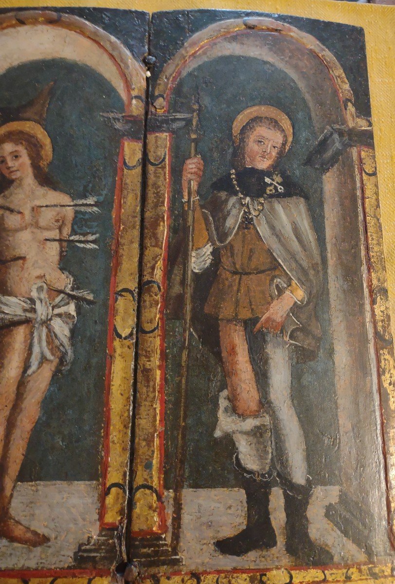 Coppia di predelle raffiguranti San Sebastiano e San Rocco Italia Centrale XVI secolo-photo-1