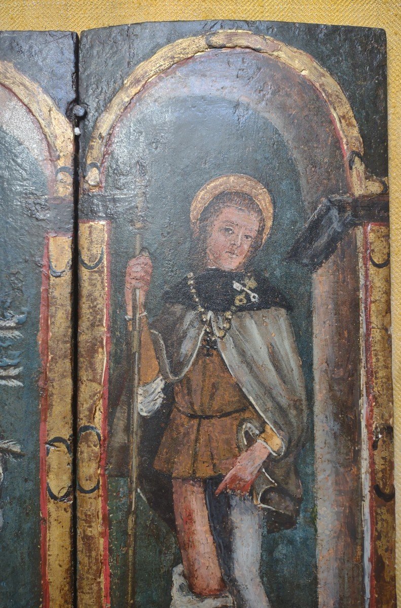Coppia di predelle raffiguranti San Sebastiano e San Rocco Italia Centrale XVI secolo-photo-5