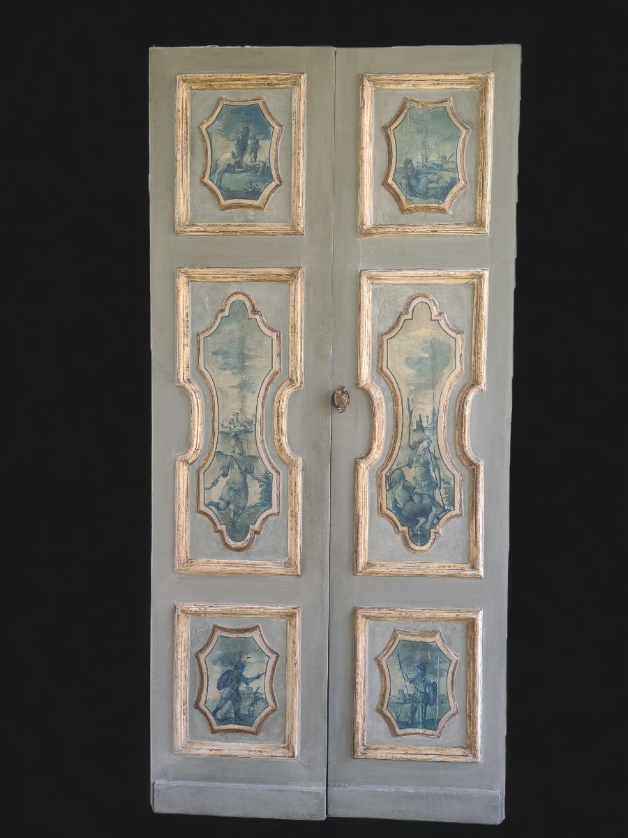 Bella porta veneziana dipinta su entrambi i lati inizio  XVIII secolo
