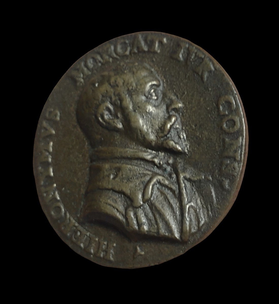 Rara medaglia rinascimentale in bronzo fuso rappresentante il giurista Hieronymus Morcat-photo-3