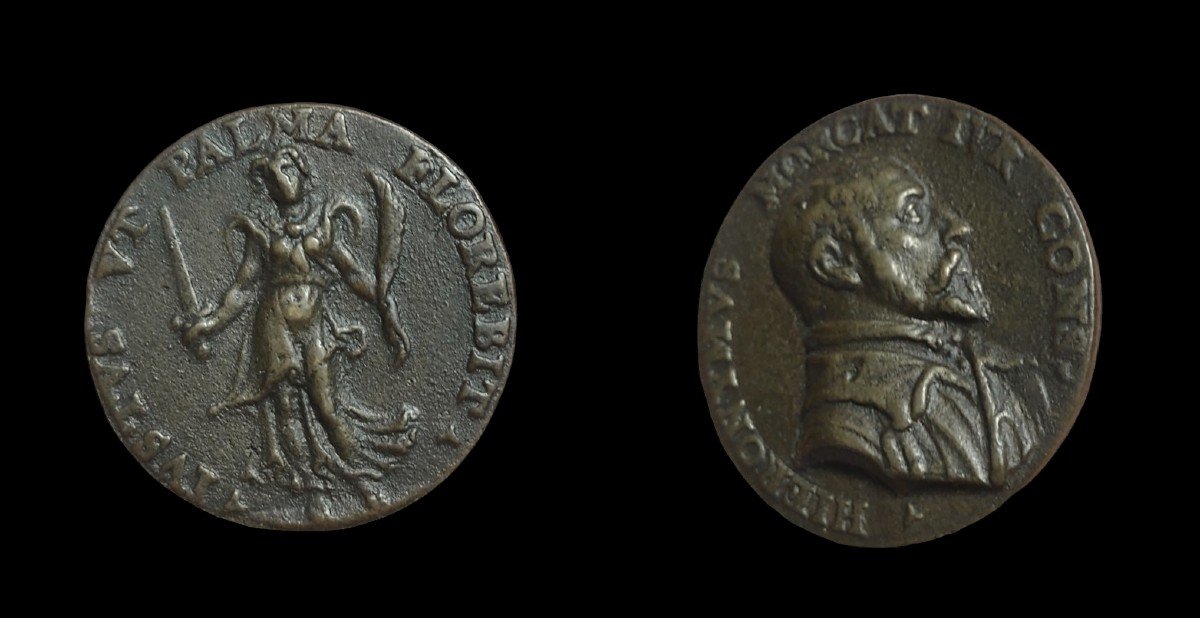 Rara medaglia rinascimentale in bronzo fuso rappresentante il giurista Hieronymus Morcat