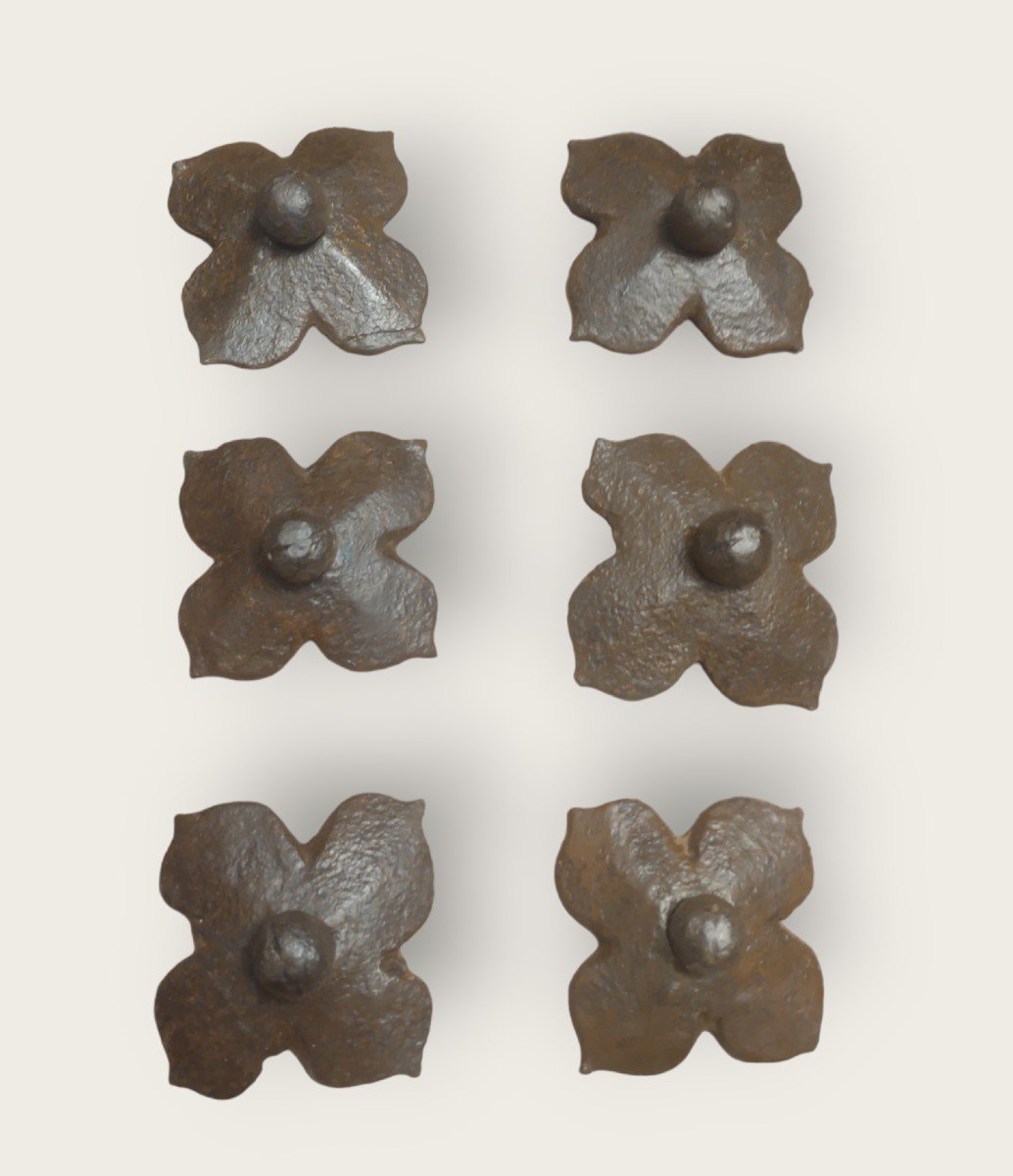 6 Chiodi quadrilobati in ferro forgiato XVII secolo-photo-3