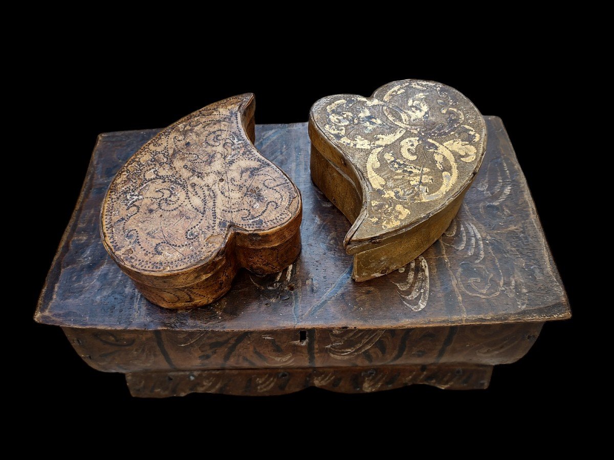 Splendida scatola "delle suore" in legno laccato e bulinato fine XVII secolo-photo-3